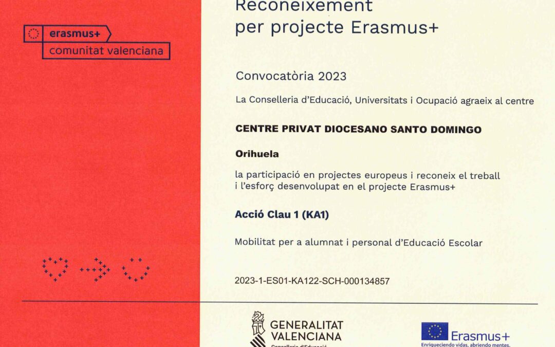 Reconocimiento por el proyecto Erasmus +
